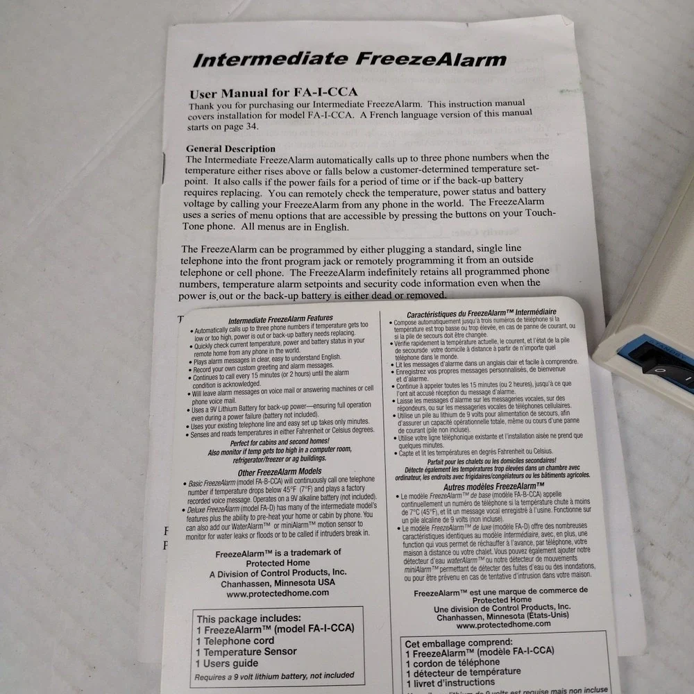 Emerson Intermediate Freeze Alarm Dialer • Base Unit w/Power Supply & Sensor